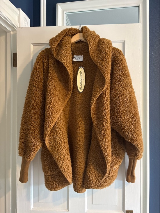 Nordic Beach Jackets & Blazers - Nordic Beach Cozy Teddy Faux-Sherpa Hooded Jacket in Camel